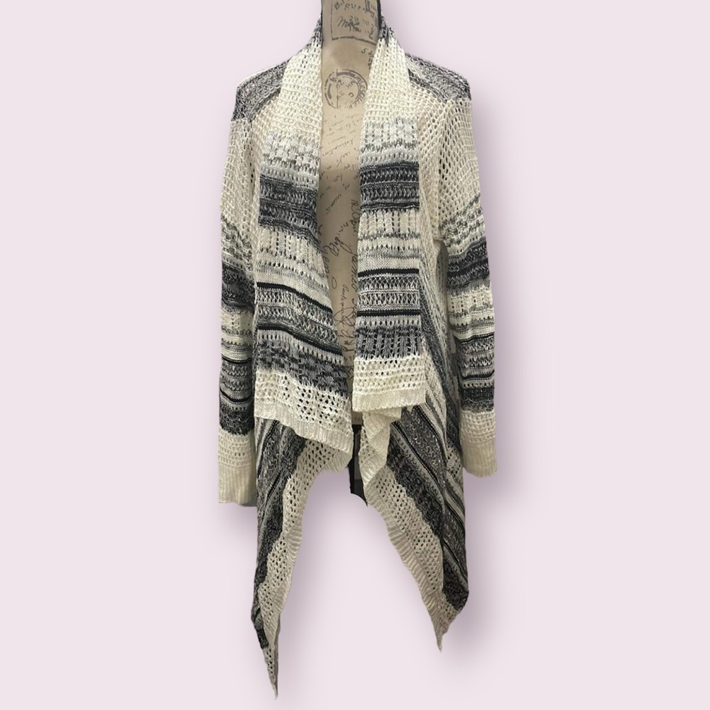 Absolutely Famous Cream and Black Open Knit Drape Cardigan